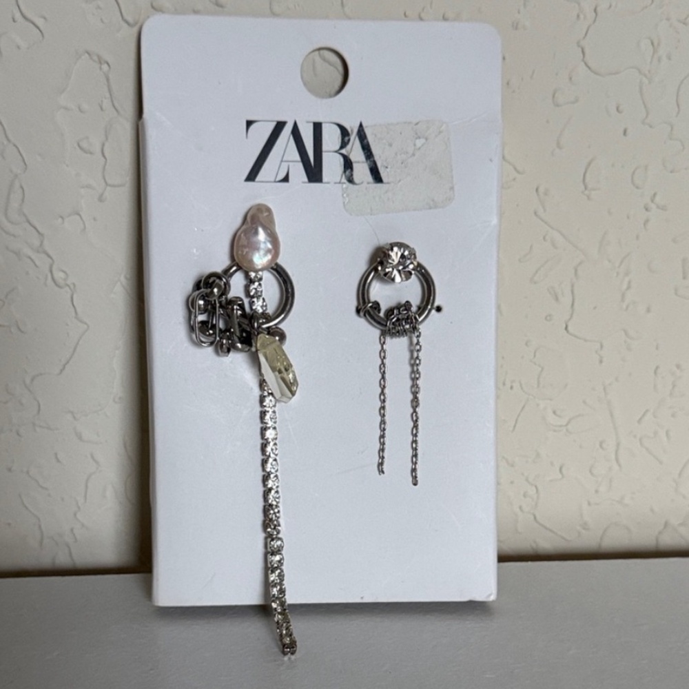 Zara Silver and White Dangle Earrings